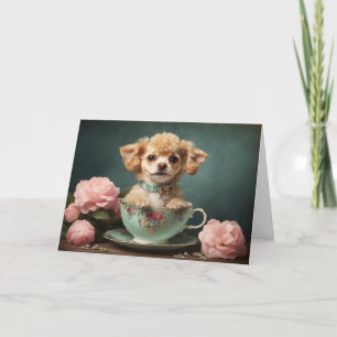 Tarjeta Retrato de rosa de perro cachorro caniche taza vin