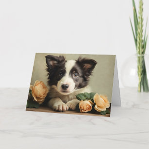 Tarjeta Retrato de rosa de perro cachorro vintage lindo Bo