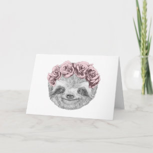 Tarjeta Retrato De Sloth Floral Head Wreath