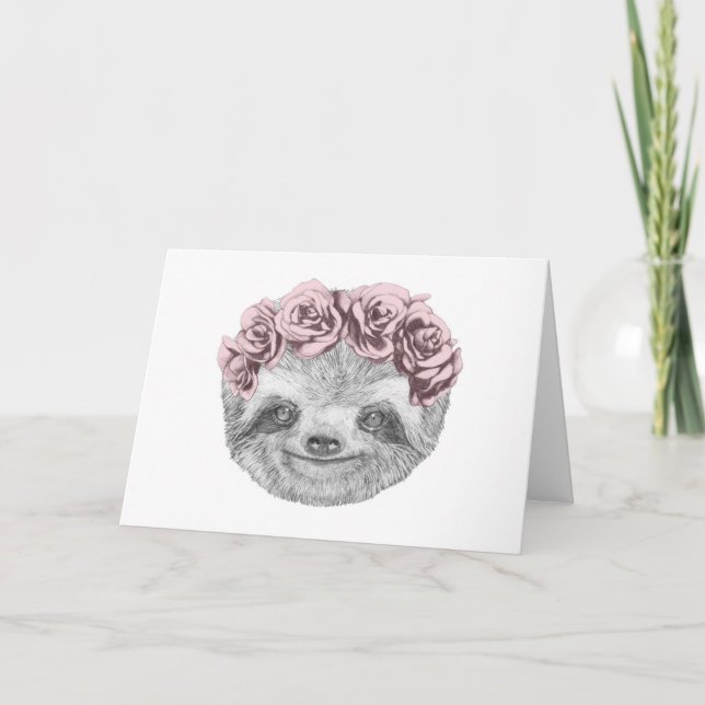 Tarjeta Retrato De Sloth | Floral Head Wreath (Anverso)