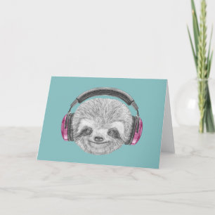Tarjeta Retrato De Sloth   Uso de audífonos
