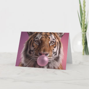 Tarjeta Retrato de Tigre de Bengala Soplando Chicle Rosa