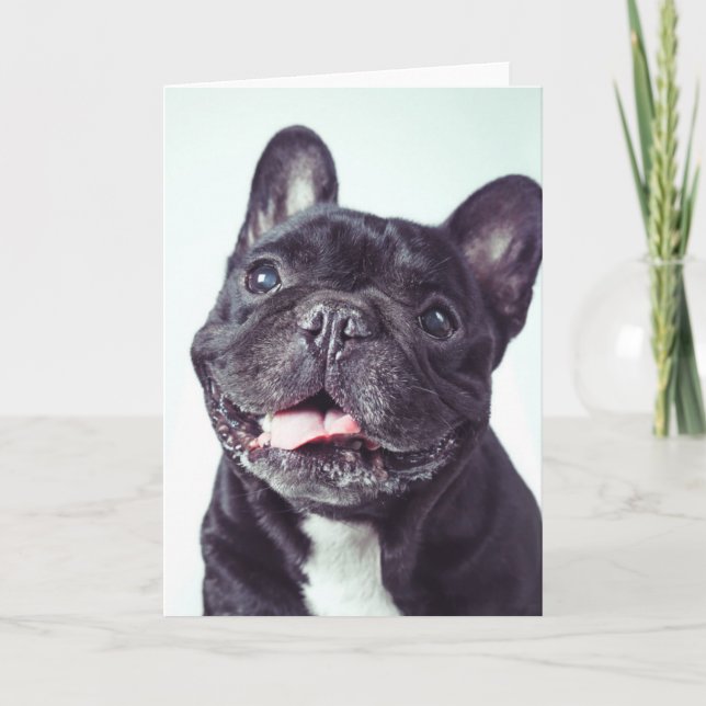 Tarjeta Retrato de un feliz Bulldog francés (Anverso)