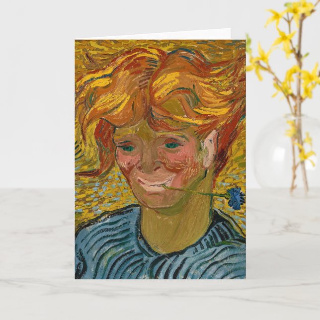 Tarjeta Retrato de un joven con Cornflower, Van Gogh (flor amarilla)