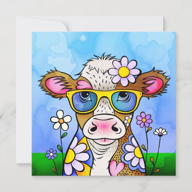 Tarjeta Retrato de Vaca Doodle (Anverso)