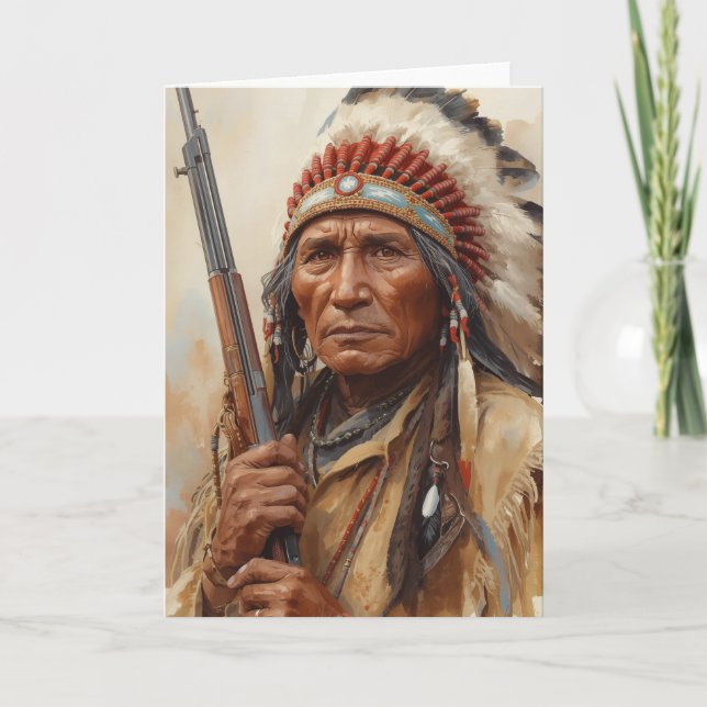 Tarjeta Retrato del jefe indio Geronimo guerrero (Anverso)