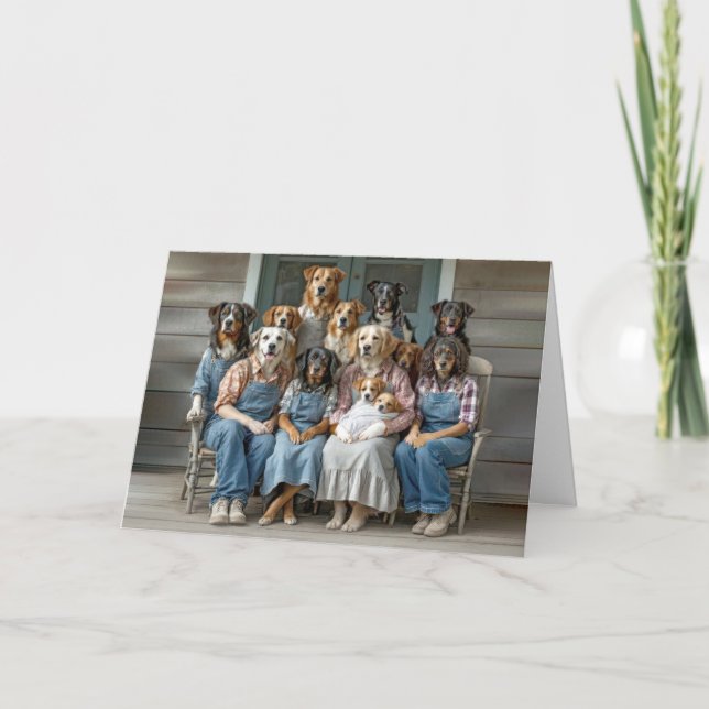 Tarjeta Retrato familiar de perros de humor de cumpleaños (Anverso)