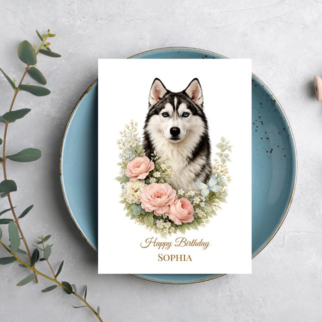 Tarjeta Retrato floral de Husky Siberiano (Subido por el creador)