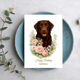 Tarjeta Retrato floral de Labrador de chocolate