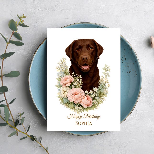 Tarjeta Retrato floral de Labrador de chocolate (Subido por el creador)