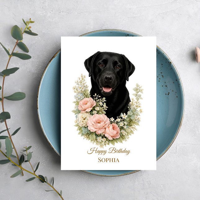 Tarjeta Retrato floral de Labrador negro (Subido por el creador)