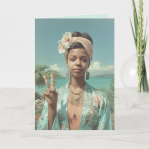 Tarjeta Retrato Tropical con gesto de signo de paz