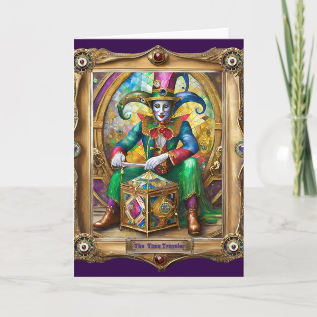Tarjeta Retratos de Mardi Gras Realm - El viajero del tiem (Anverso)
