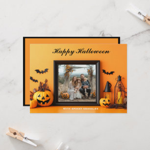 Tarjeta Retratos de parche de calabaza de Halloween