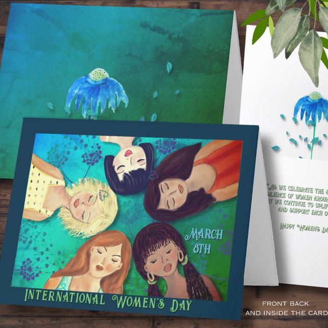 Tarjeta Retratos del Día de la Mujer en Aqua blue (Women's Day Woman Portraits Aqua blue Card)