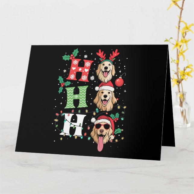 Tarjeta Retrievers de Ho Ho Ho dorados de Navidad (flor amarilla)