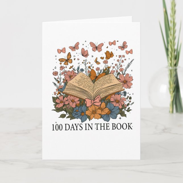 Tarjeta Retro 100 Days Of School Flower Butterfly Theme (Anverso)