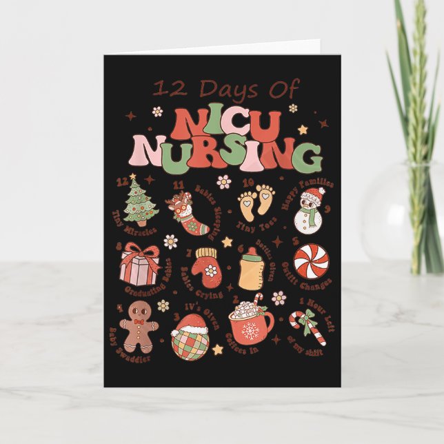 Tarjeta Retro 12 Days Of Nicu Nursing Christmas Nicu Nurse (Anverso)