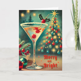 Tarjeta Retro 50 Merry Bright Navidades Cocktail Martini