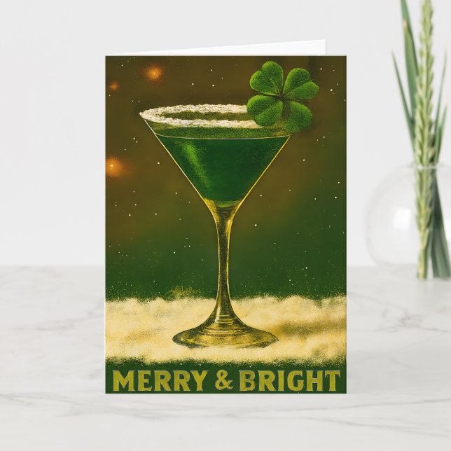 Tarjeta Retro 50s 4 Leaf Clover Irish Christmas Martini (Anverso)