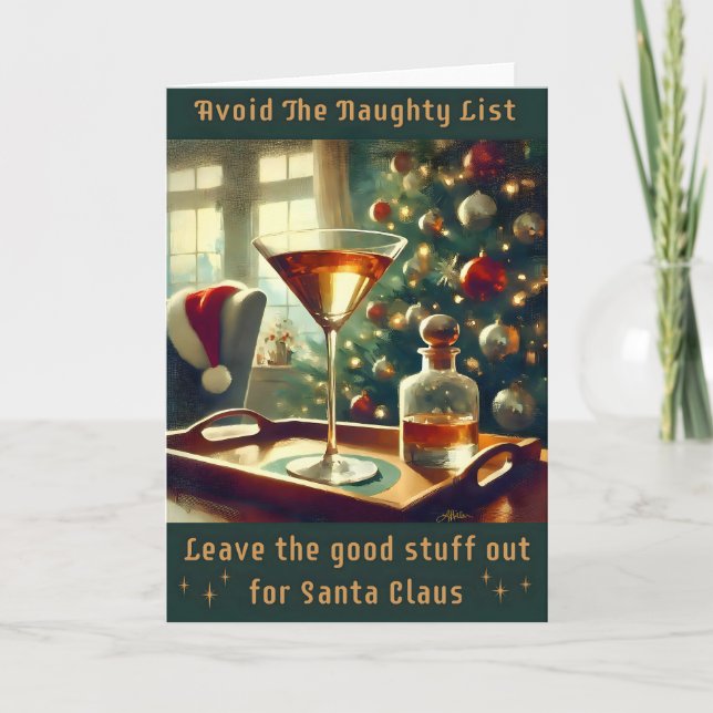 Tarjeta Retro 50s Avoid The Naughty List Christmas Martini (Anverso)