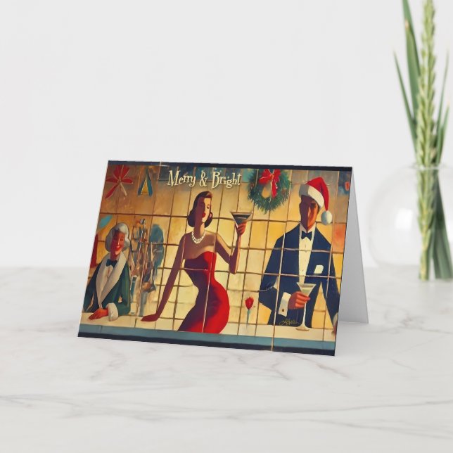 Tarjeta Retro 50s Christmas Eve Bar Last Call Martini (Anverso)