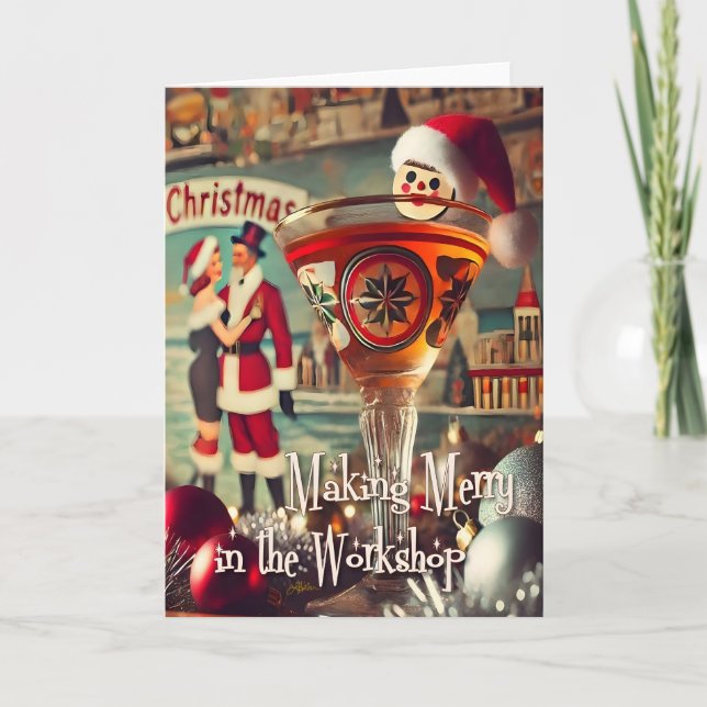 Tarjeta Retro 50s Cocktail Making Merry Christmas Workshop (Anverso)