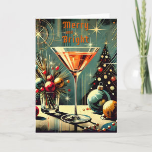 Tarjeta Retro 50s Martini de Navidad Alegre y Brillante