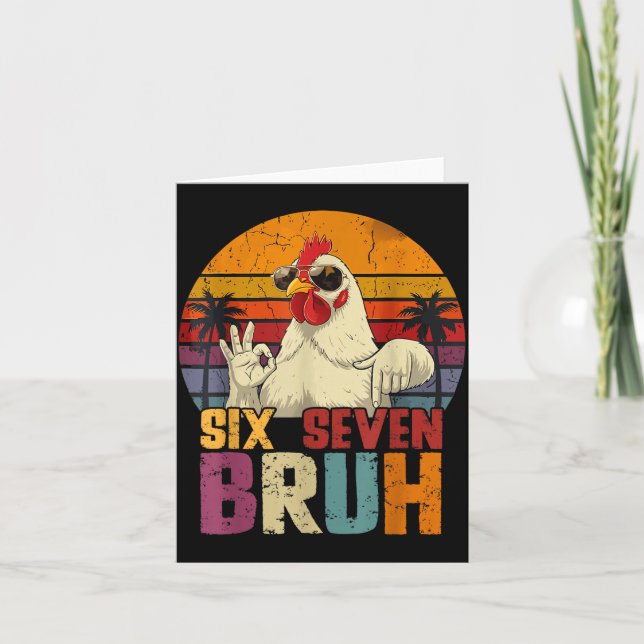 Tarjeta Retro 67 Six Seven Bruh Funny Chicken With Sungles (Anverso)