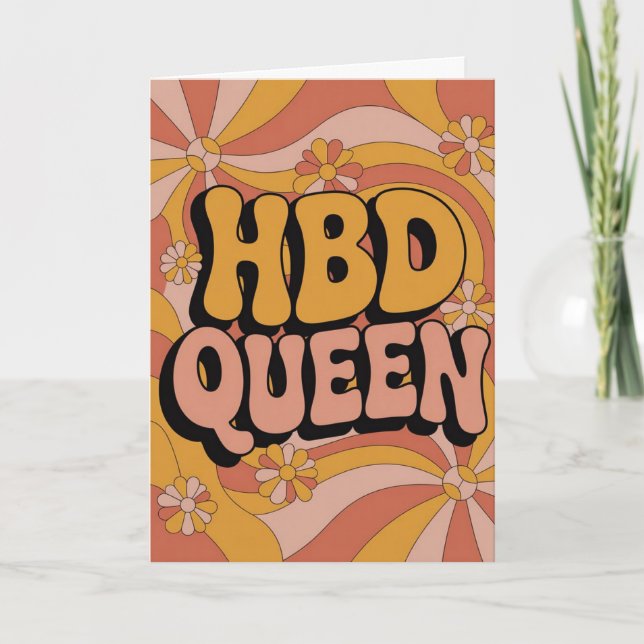 Tarjeta Retro 70s Groovy HBD Queen Birthday Card for Her (Anverso)
