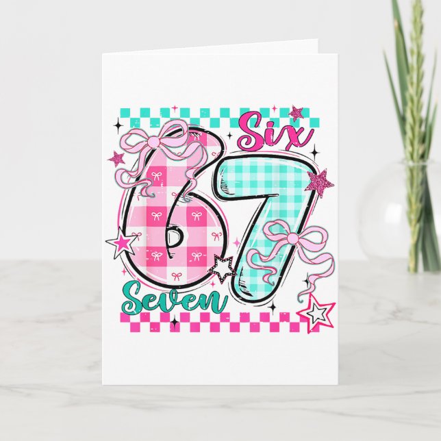 Tarjeta Retro a Cuadros San Valentín Seis Siete Meme 67 Vi (Anverso)