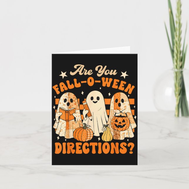 Tarjeta Retro Are You Fall O Ween Directions Teacher Hallo (Anverso)