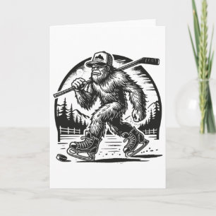 Tarjeta Retro Bigfoot Hockey Divertido Sasquatch Bigfoot J