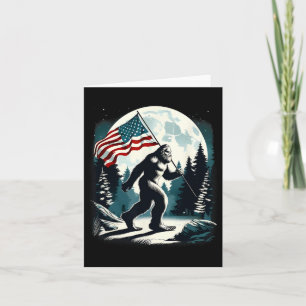 Tarjeta Retro Bigfoot Sasquatch Full Moon Patriotic Americ