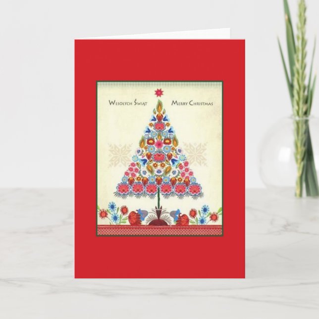 Tarjeta retro bilingüe de Navidades polacos-estado (Anverso)