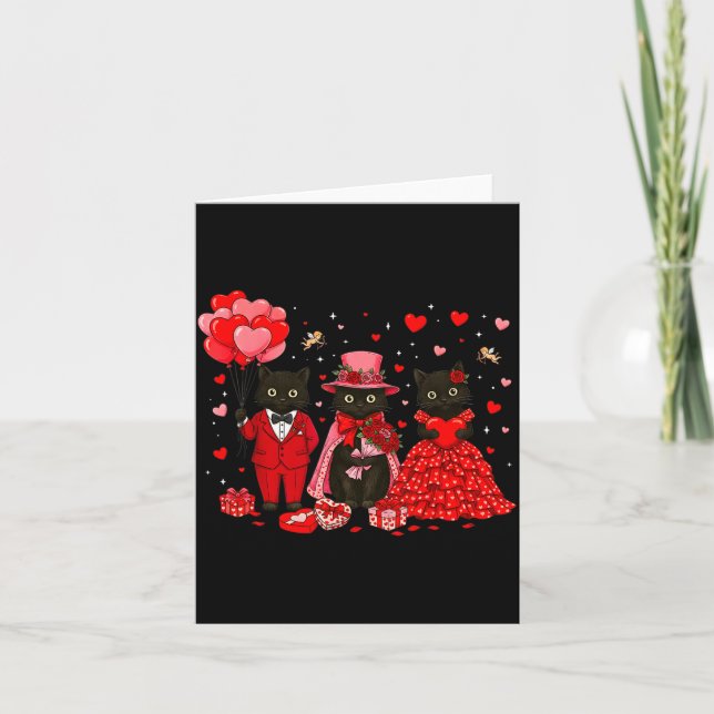 Tarjeta Retro Black Cat Meowentine's Day Heart Valentines  (Anverso)