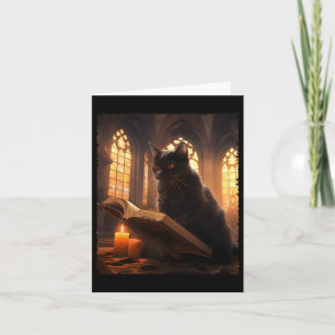 Tarjeta Retro Black Cat Reading Book Vintage Halloween Boo