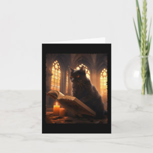 Tarjeta Retro Black Cat Reading Book Vintage Halloween Boo