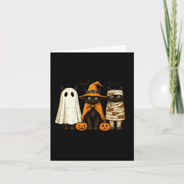 Tarjeta Retro Black Cat Witch Y Halloween Pumpkin Women Me (Anverso)