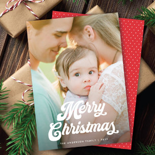 Tarjeta Retro Blanca de Navidad con Letra y una Fo