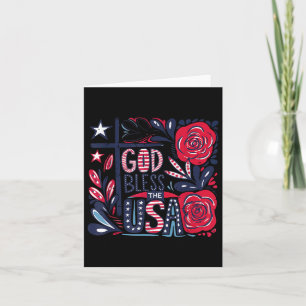 Tarjeta Retro Boho Floral God Bless The Usa Christian 4th