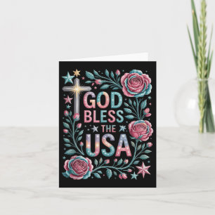 Tarjeta Retro Boho Floral God Bless The Usa Christian 4th