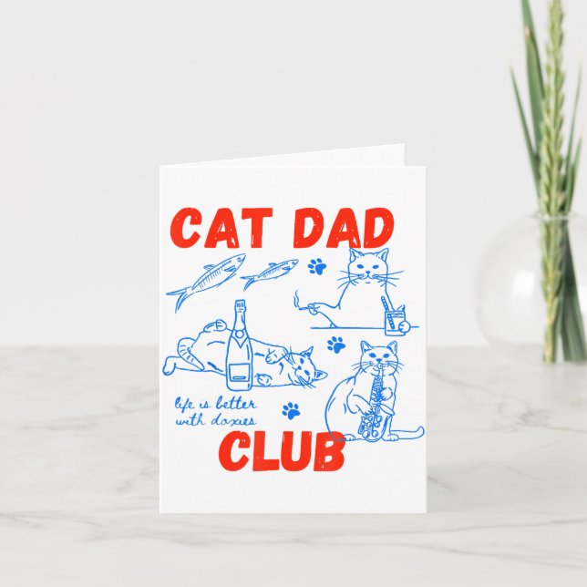 Tarjeta Retro Cat Dad Club Life Is Better With Cats Funny  (Anverso)