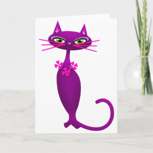 Tarjeta Retro cat mediados de siglo lindo jovencito rosa