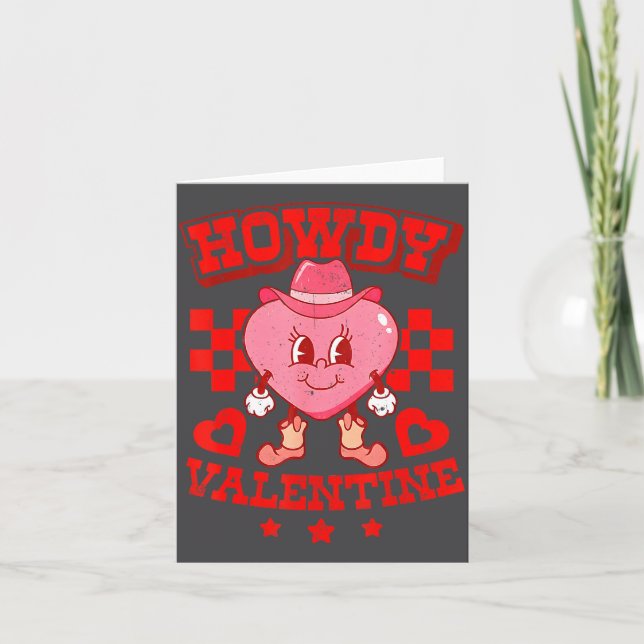 Tarjeta Retro Checkered Howdy Western Valentines Day Cowbo (Anverso)