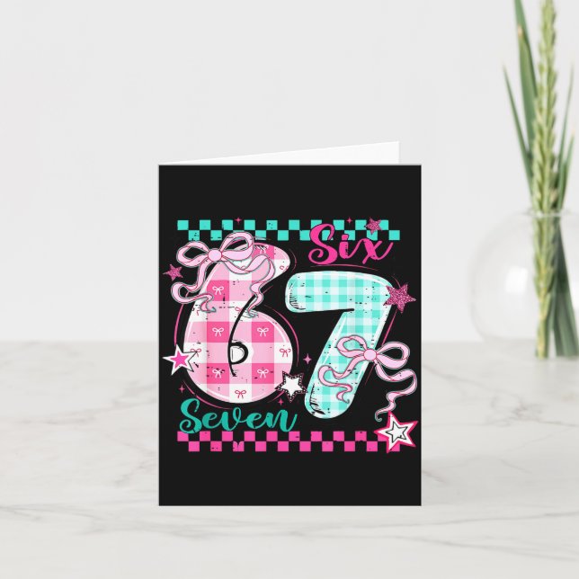 Tarjeta Retro Checkered Valentine Six Seven Meme 67 Viral  (Anverso)