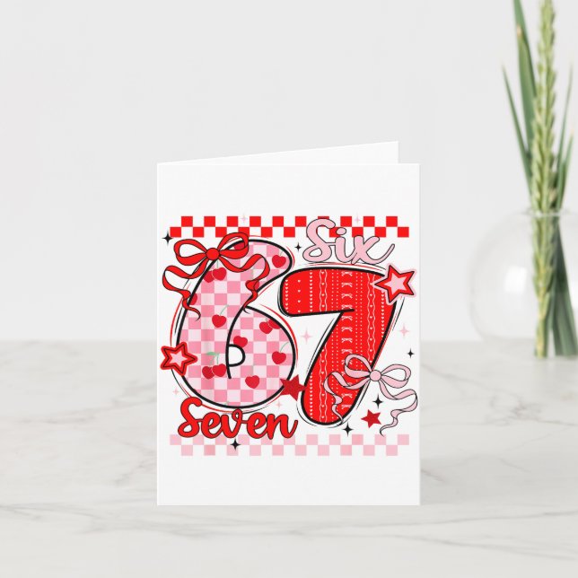 Tarjeta Retro Checkered Valentine Six Seven Meme 67 Viral  (Anverso)