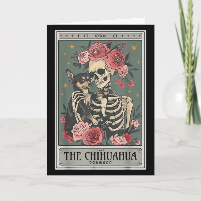 Tarjeta Retro Chihuahua Dog Lover The Moon Halloween , Wom (Anverso)