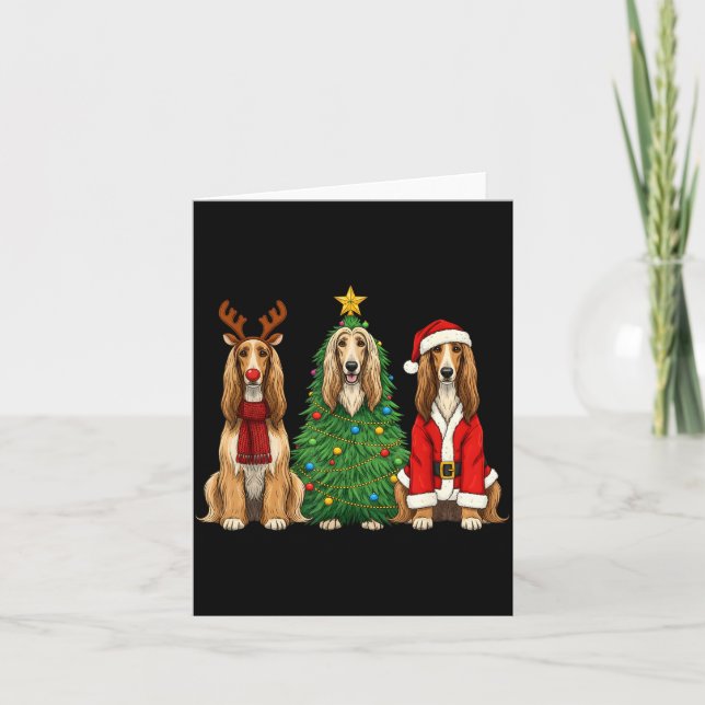 Tarjeta Retro Christmas Afghan Hound Santa Reindeer Dog Lo (Anverso)
