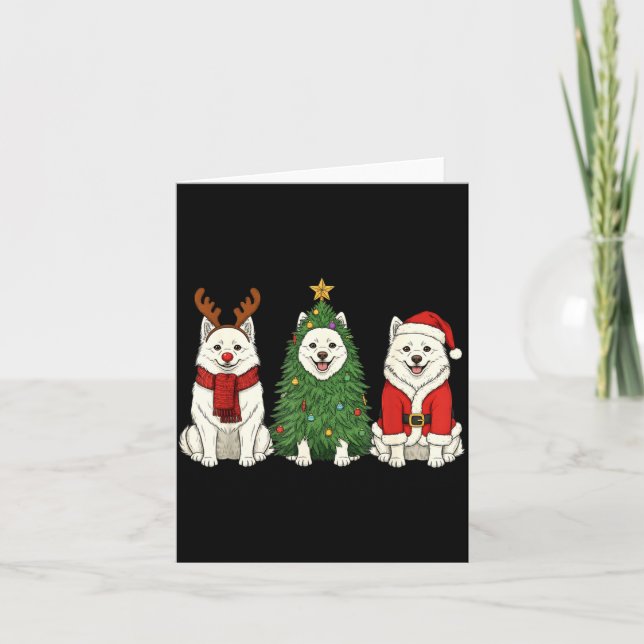 Tarjeta Retro Christmas American Eskimo Dog Santa Reindeer (Anverso)